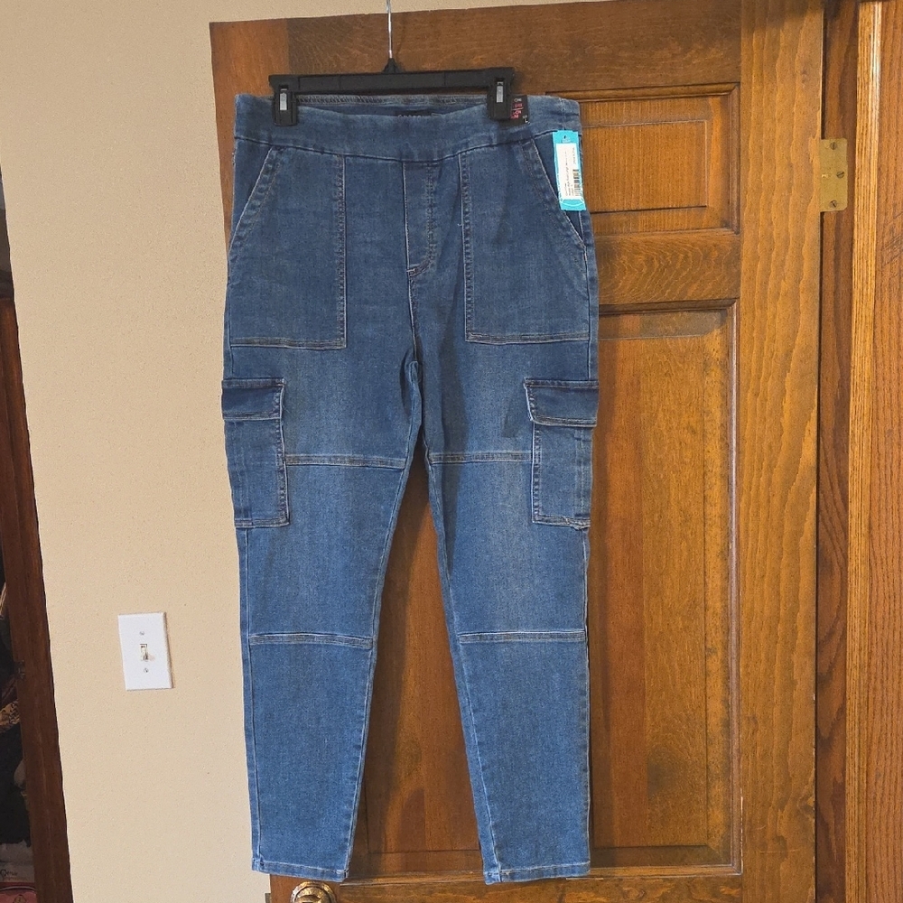 High-Waist Utility Denim Jeggings Blue